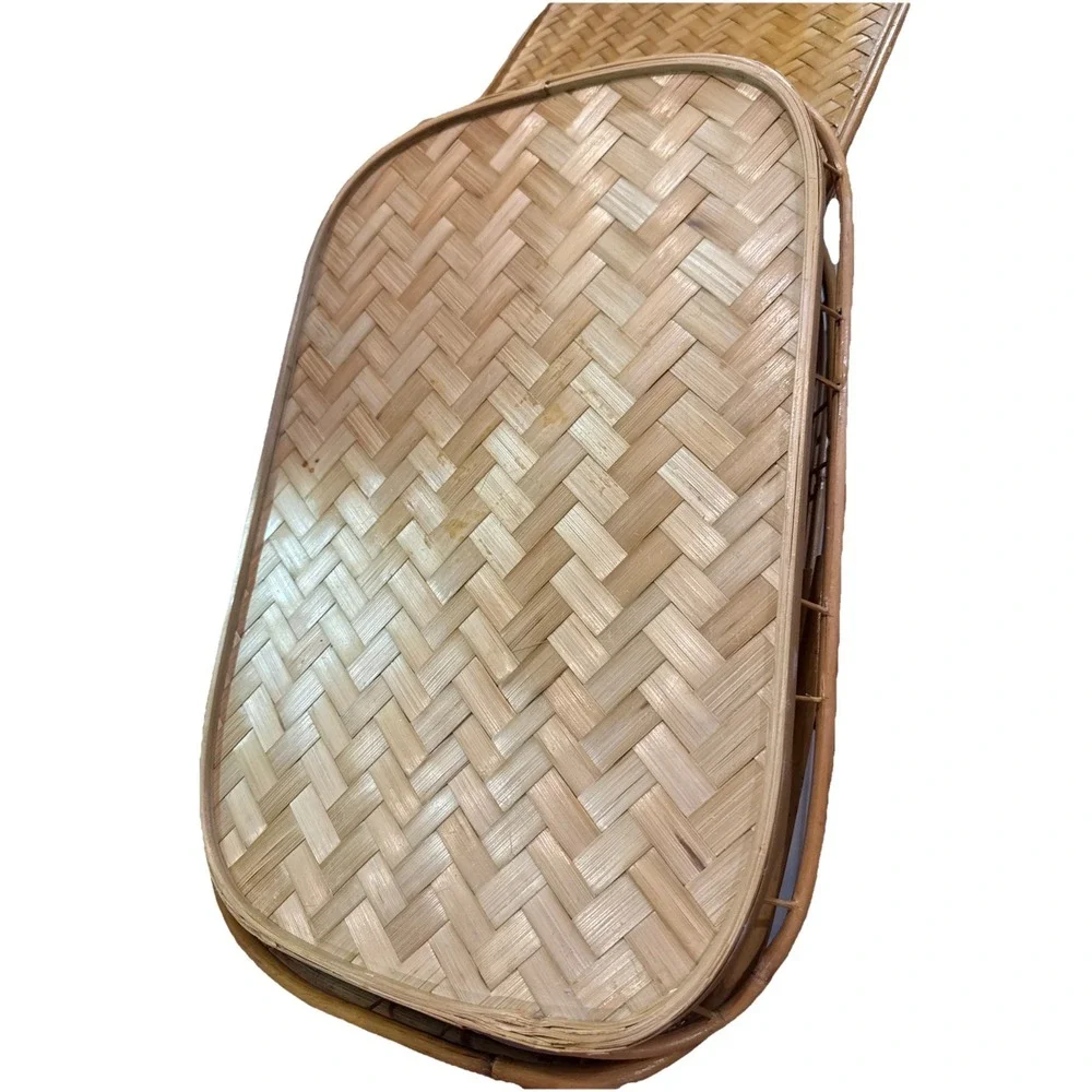 Vintage Set‎ 4 Bamboo Rattan Serving Trays Stacking Woven Wicker Tiki Large 19